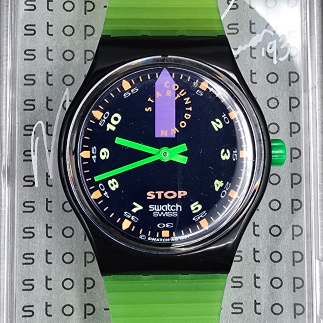 Swatch Stop-Watch Jess'Rush Watch Men 34mm Black Dial SSB100 New Battery NOS1