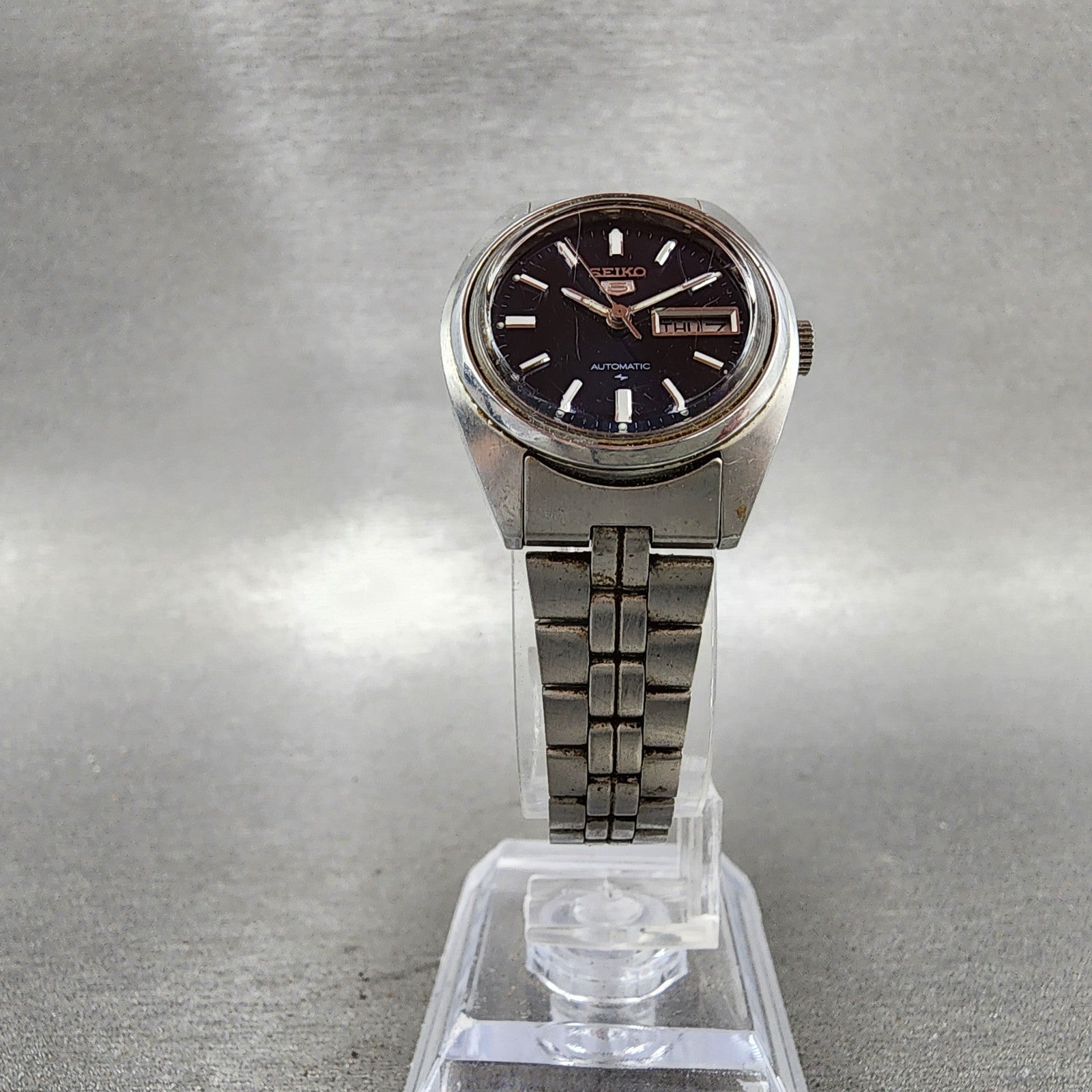 Seiko 5 Automatic Watch Women 26mm Blue Dial Silver Tone Daydate 42060010 Runs5