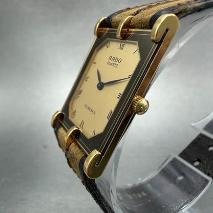 Rado Florence Tank Watch Women 22mm Gold Dial Gold Tone Rectangle New Battery2