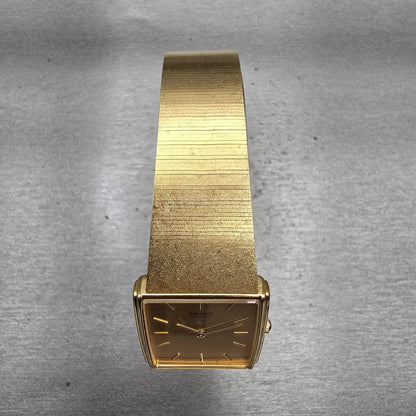 Seiko Tank Watch Men 25mm Gold Dial Gold Tone Rectangle 5P30-5A99 New Batt VTG4