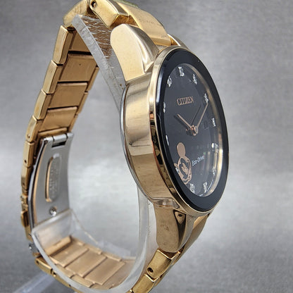 Citizen EcoDrive Mickey Mouse Watch Women 29mm Black Dial Rose Gold Date Runs3