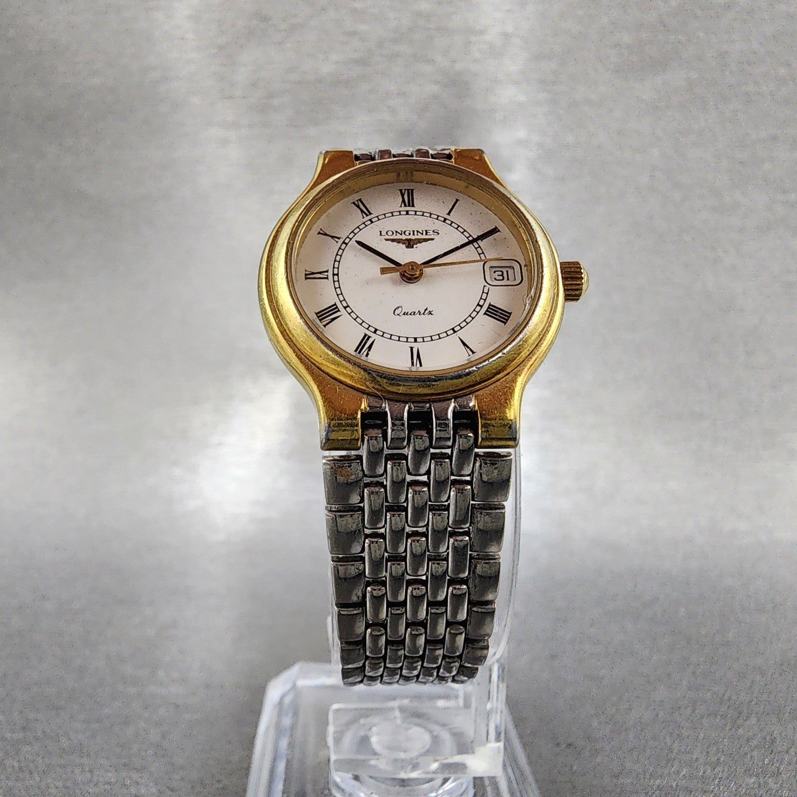 Longines Flagship Watch Women 24mm White Dial Two Tone Date Round 7291 New Batt5