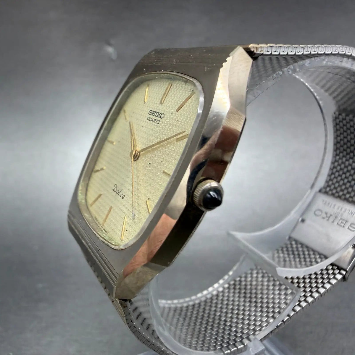 Seiko Dolce Watch Men 30mm Champagne Dial Gold Tone 5931-5450 New Battery ABCD2