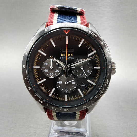 Seiko Wired Chronograph Watch Men 44mm Black Dial Silver Tone VK63-k009 NewBat