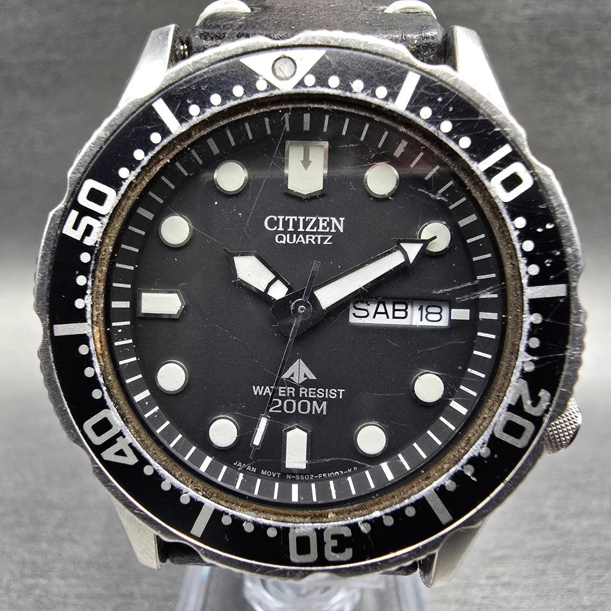 Citizen Dive Watch Men 37mm Black Dial Steel Daydate Round 5502-S012848 New Batt1