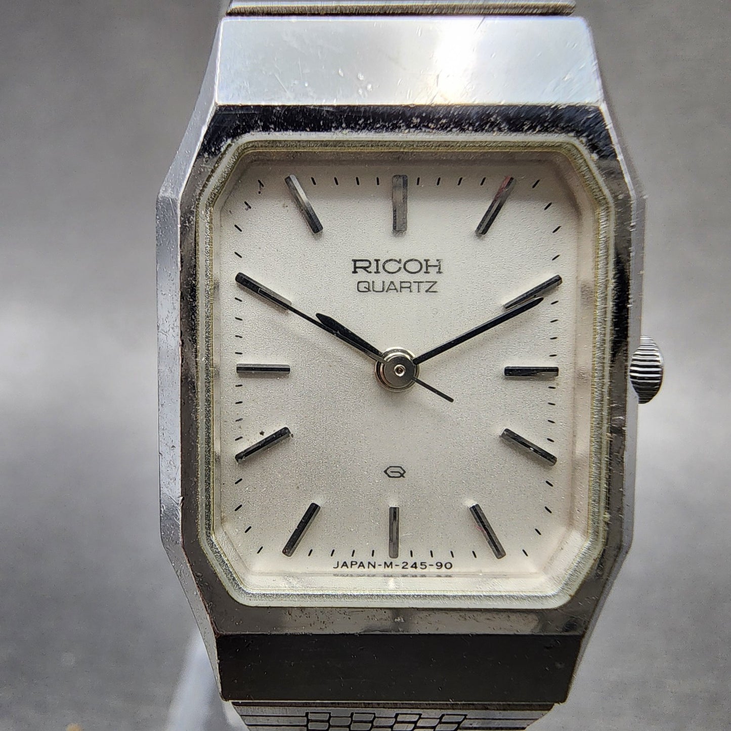 Ricoh Tank Watch Women 20mm White Dial Silver Tone Octagon New Battery1