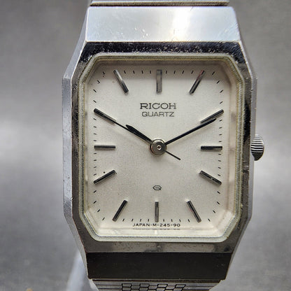 Ricoh Tank Watch Women 20mm White Dial Silver Tone Octagon New Battery1