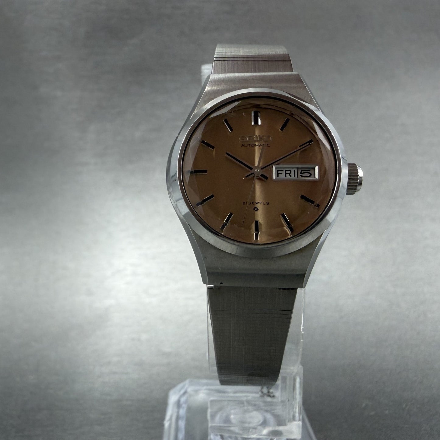 Seiko Automatic Watch Women 25mm Rose Dial Silver Tone Daydate 2906-0090 Runs5
