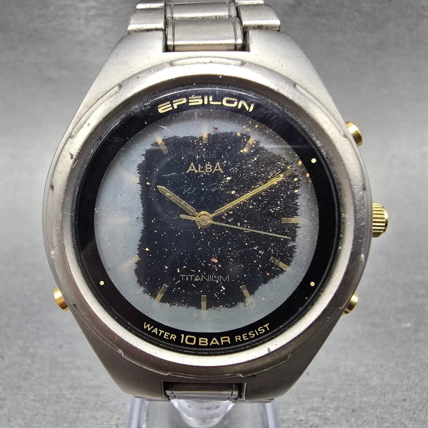 Seiko Alba Epsilon Watch Men 41mm Black Dial Titanium Ana Digi Y911-0A10 PARTS0