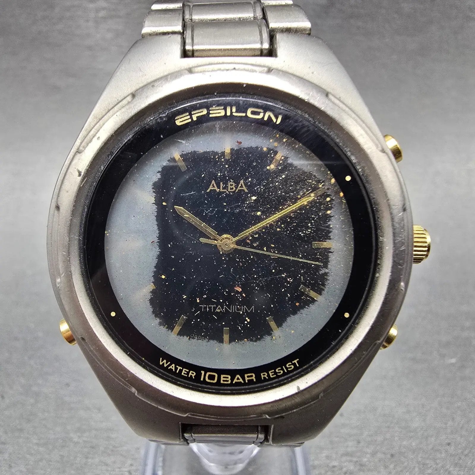 Seiko Alba Epsilon Watch Men 41mm Black Dial Titanium Ana Digi Y911-0A10 PARTS0