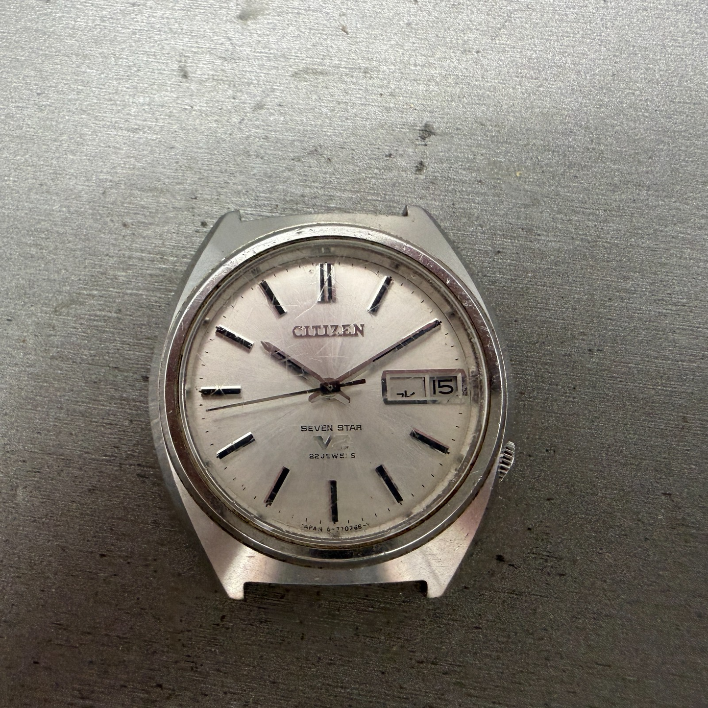 Citizen Seven Star V2 Watch Men 38mm Silver Dial Steel Daydate 4-770544 PARTS0