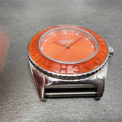 Coach Boyfriend Watch Women 38mm Orange Dial Silver Tone Round New Battery2