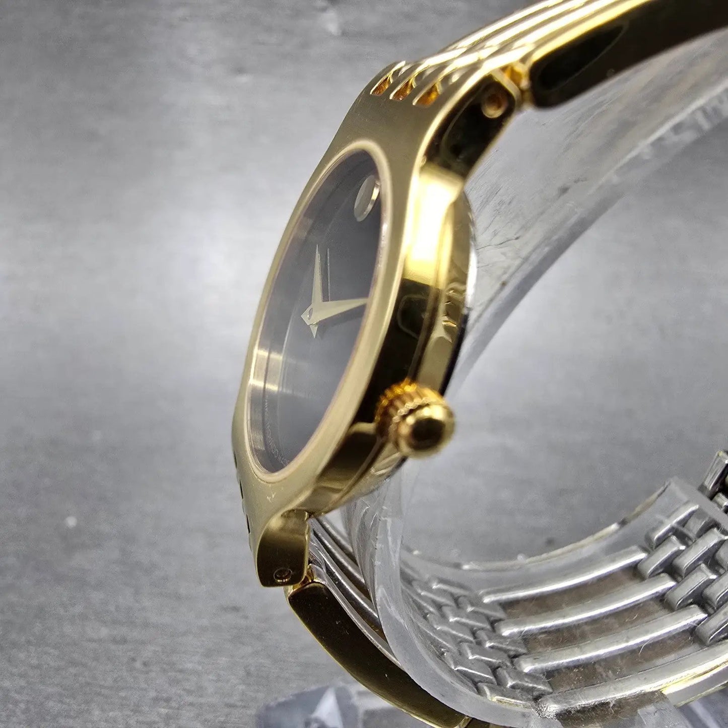 Movado Esperanza Watch Women 23mm Black Dial Gold Tone Round 88 A1 182 New BattP2