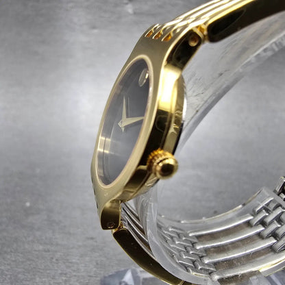 Movado Esperanza Watch Women 23mm Black Dial Gold Tone Round 88 A1 182 New BattP2