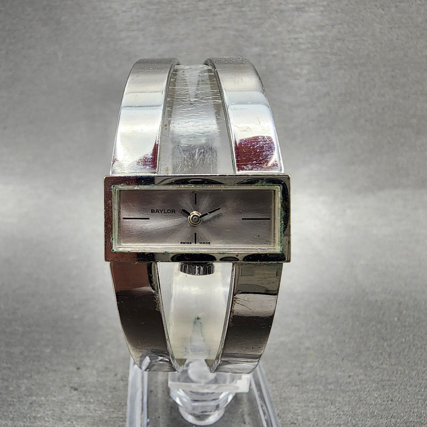 Baylor Watch Women 24mm Silver Dial Silver Tone Rectangle Manual Wind bangle0