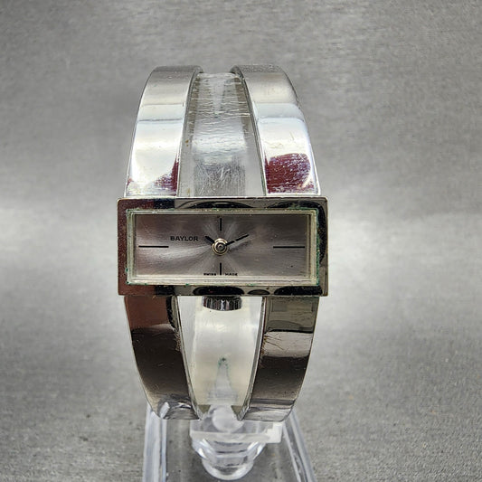 Baylor Watch Women 24mm Silver Dial Silver Tone Rectangle Manual Wind bangle0
