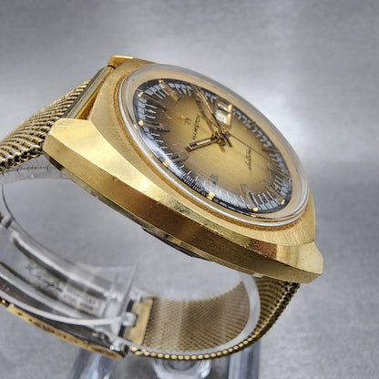 Hamilton Electronic Watch Men 37mm Brown Dial Gold Plated Round Daydate PARTS4