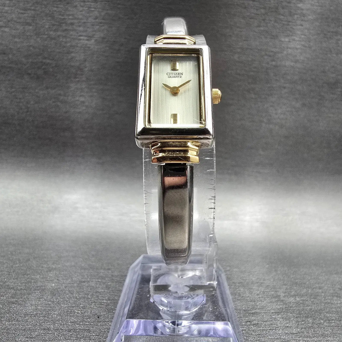 Citizen Watch Women 15mm Champagne Dial Two Tone Rectangle 5421-K16044 New Batt5
