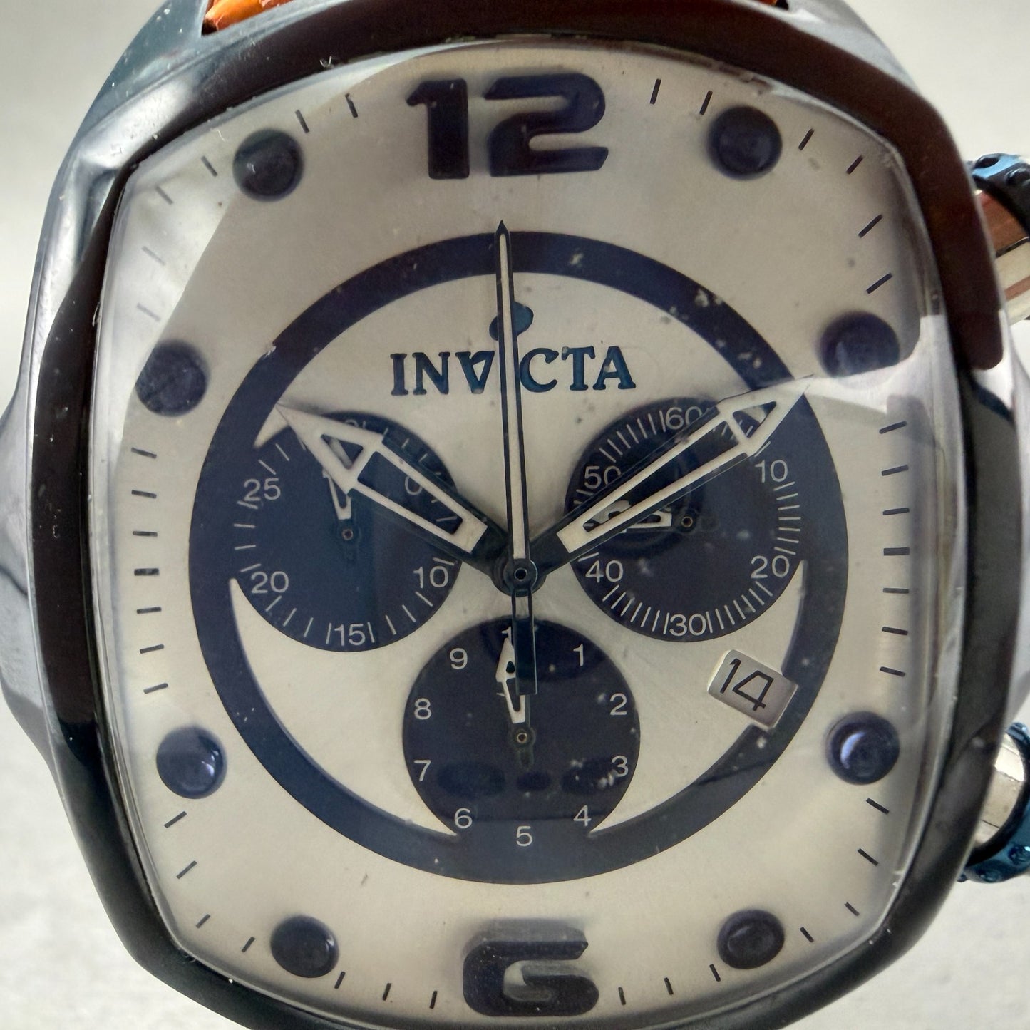 Invicta Lupah Chronograph Watch Men 46mm Silver Dial Blue Tone Date READ! Newbat1