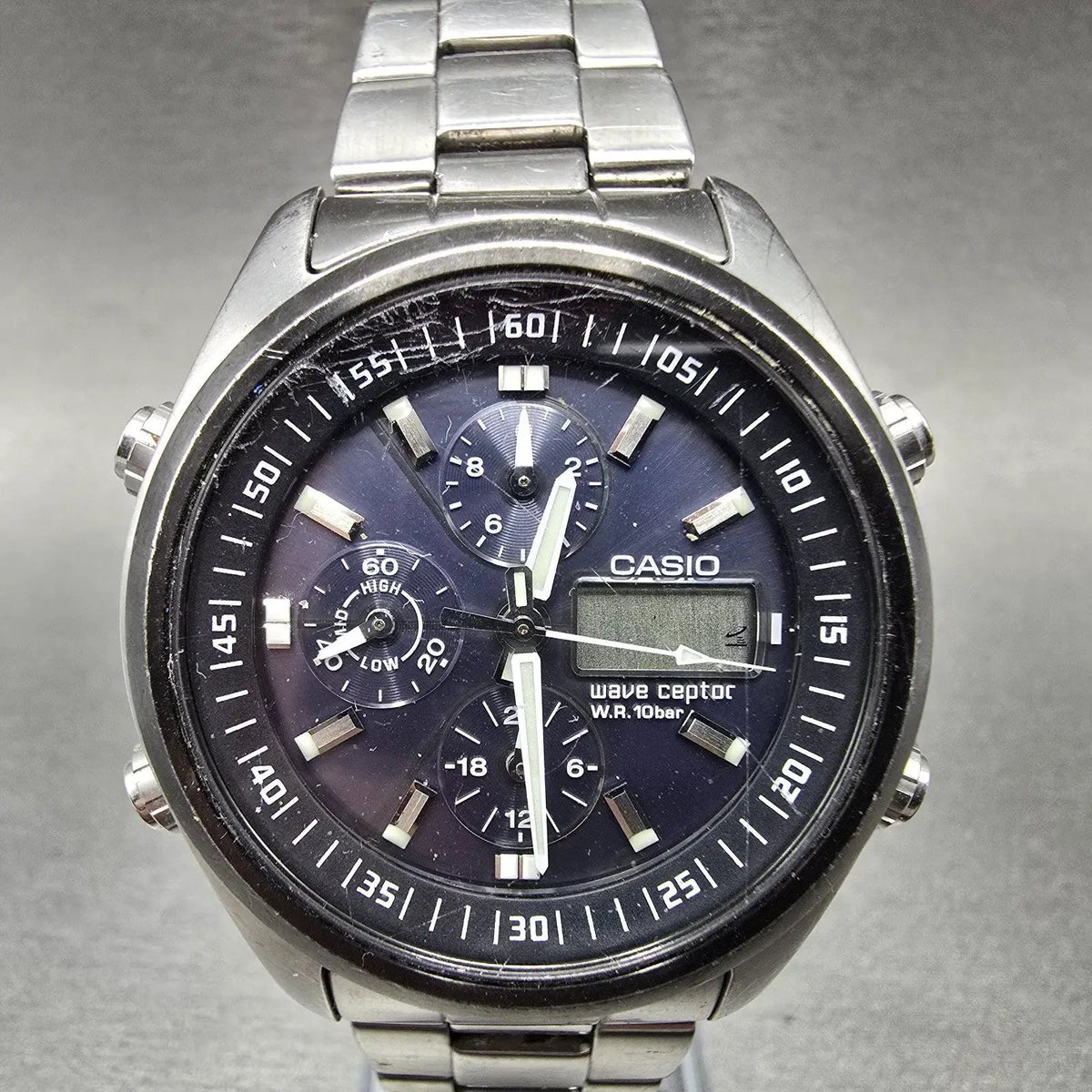 Casio Wave Ceptor WVQ-500 Watch Men 42mm Gray Dial Steel Alarm Chrono PARTS0