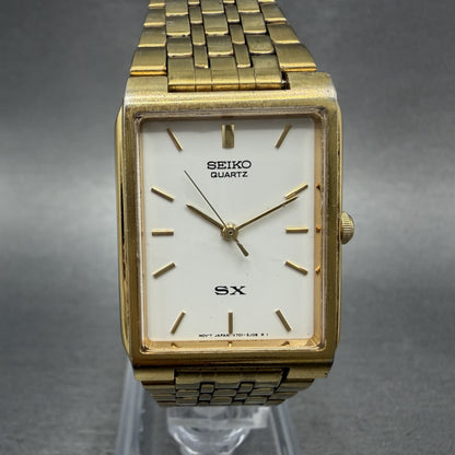 Seiko SX Tank Watch Men 24mm White Dial Gold Tone Rectangle V701-5K40 NewBattery0