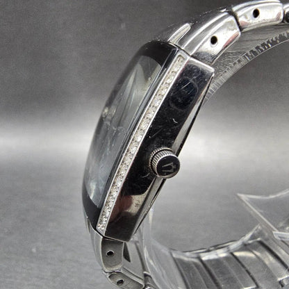Bulova Watch Men 30mm Black Dial Silver Diamonds Date Rectangle 96E02 New Batt2