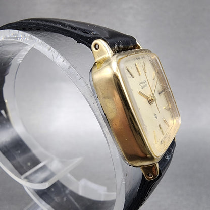 Citizen CQ Watch Women 22mm Champagne Dial Gold Tone Rectangle New Battery VTG3