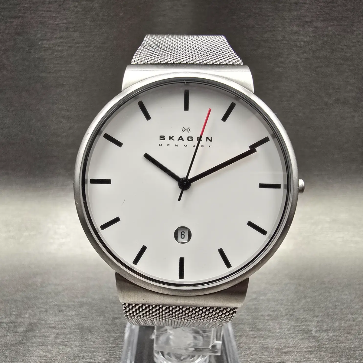 Skagen Ancher Watch Men 40mm White Dial Silver Tone Date Round SKW6052 New Batt0