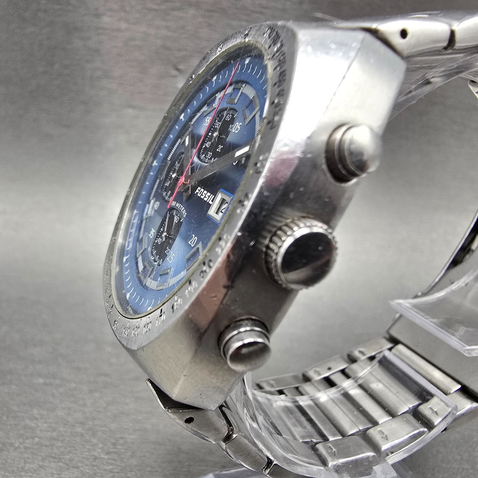 Fossil Blue Chronograph Watch Men 41mm Blue Dial Steel Date CH-2421 New Battery2