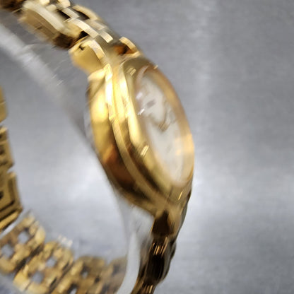 Seiko SQ 50 Watch Women 25mm White Dial Gold Tone Date Round 7N826C53 New Batt3