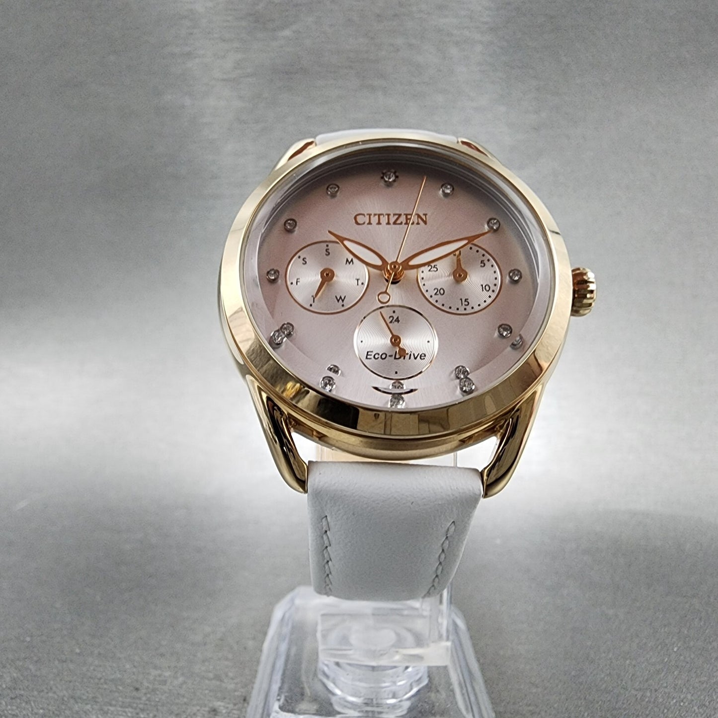 Citizen EcoDrive Watch Women 38mm Silver Dial Rose Gold Tone Daydate Round Runs7