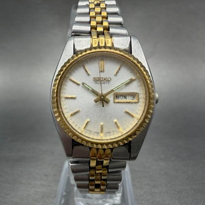 Seiko Watch Women 25mm White Dial Two Tone Daydate Round 7n83-0041 New Batt NM820