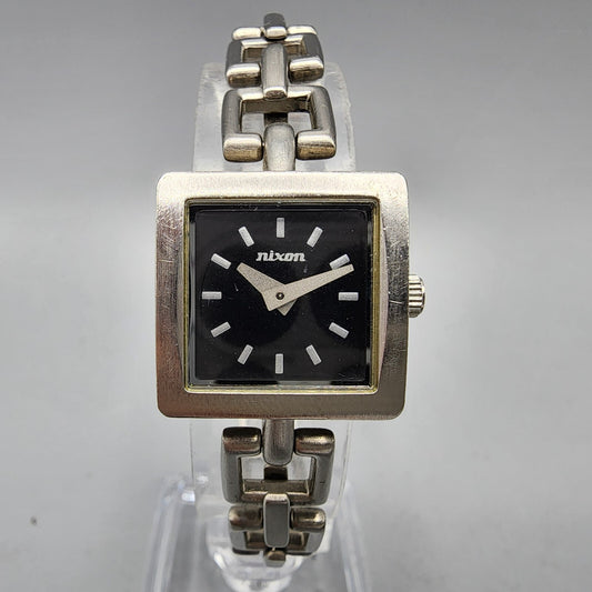 Nixon The Charm Watch Women 19mm Black Dial Silver Tone Square New Battery