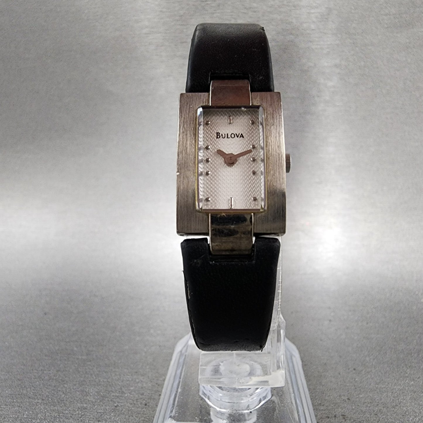 Bulova Tank Watch Women 16mm White Dial Silver Tone Rectangle 96L43 New Battery5