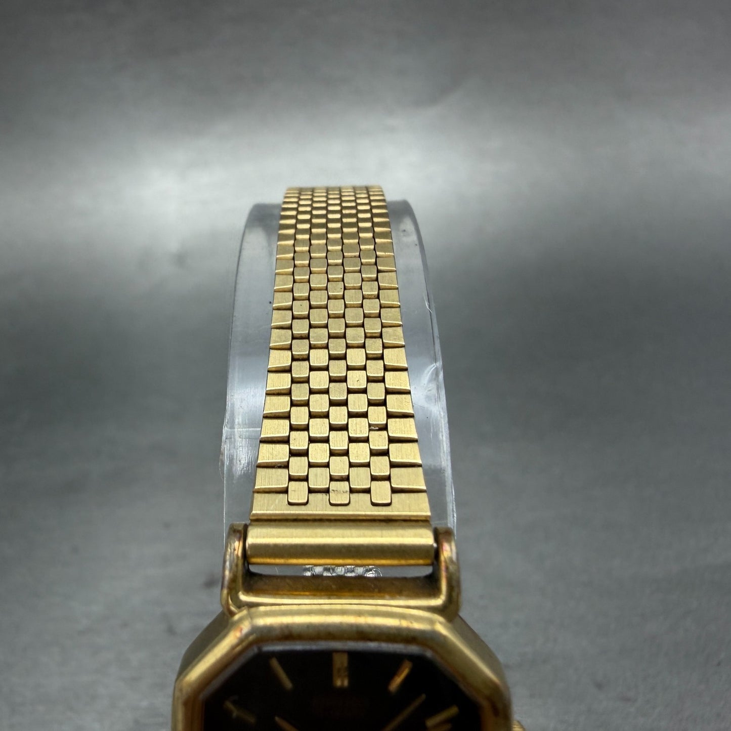 Seiko Watch Women 20mm Black Dial Gold Tone Octagon 2C21-5170 New Battery VTG FC4
