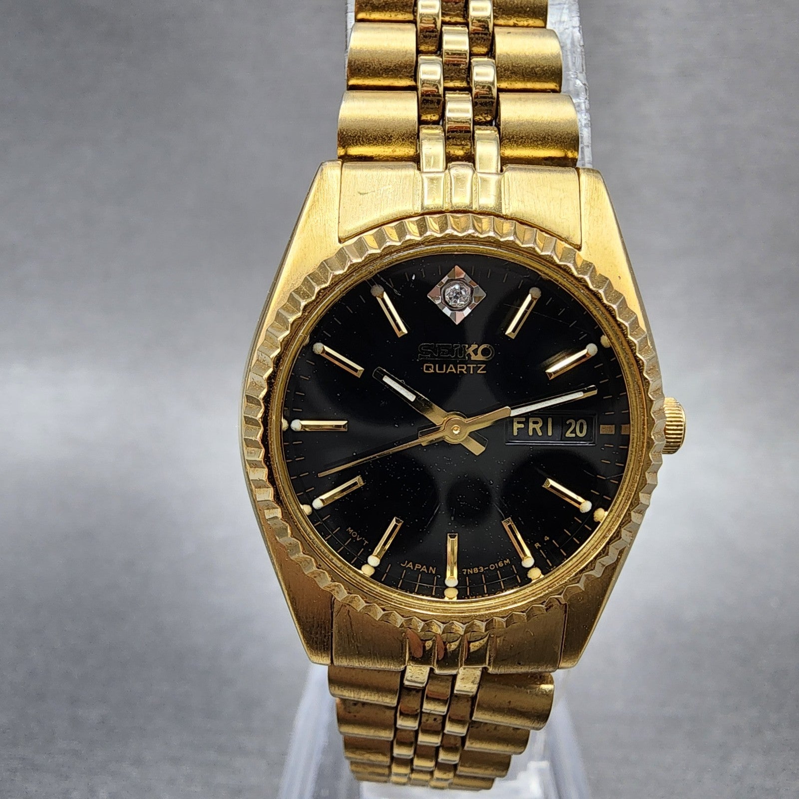 Seiko Watch Women 24mm Black Tone Gold Tone Daydate Round 7N830041 New Battery0