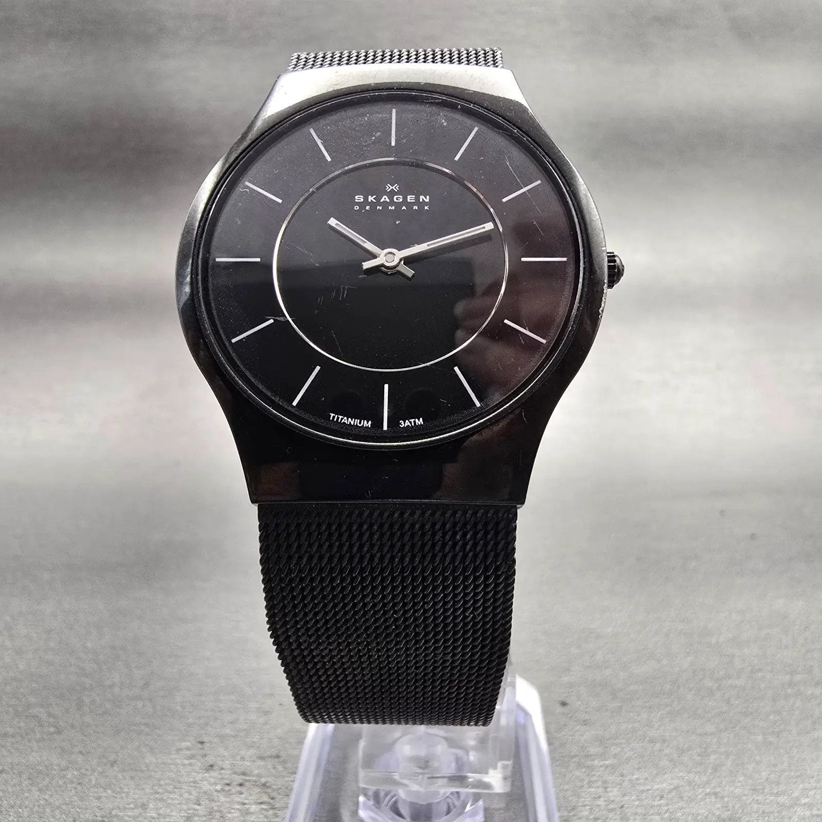 Skagen Watch Men 34mm Black Dial Black Tone Titanium Round 233LTMB New Battery5