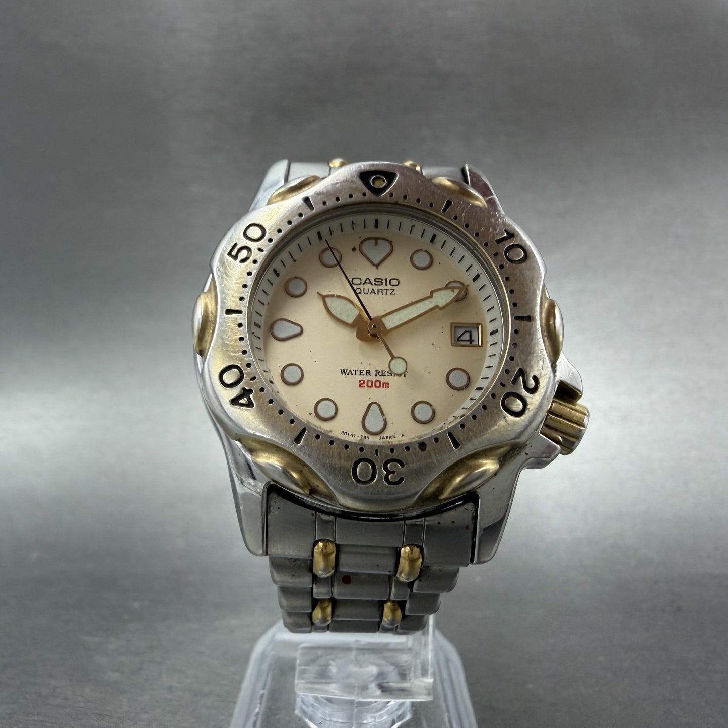 Casio Diver Watch Men 36mm Cream Dial Two Tone Date Round MDP-823 New Battery5