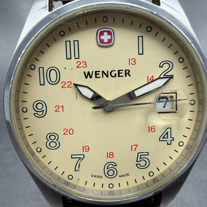 Wenger Watch Men 38mm Cream Dial Silver Tone Date Round 7270X PARTS Vintage2