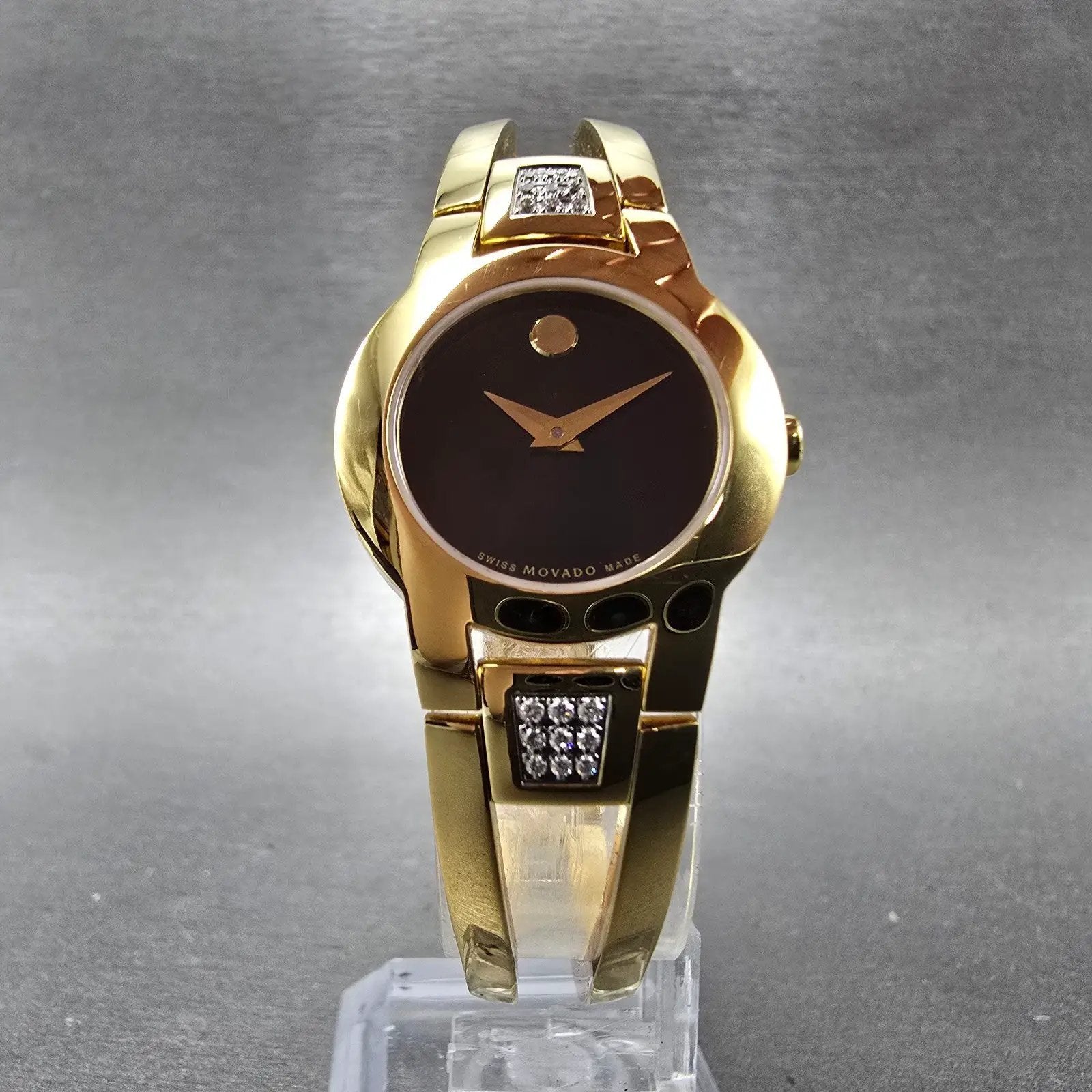 Movado Amorosa Watch Women 24mm Black Dial Gold Diamond Accents New Battery JKJ5