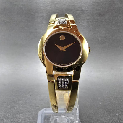 Movado Amorosa Watch Women 24mm Black Dial Gold Diamond Accents New Battery JKJ5