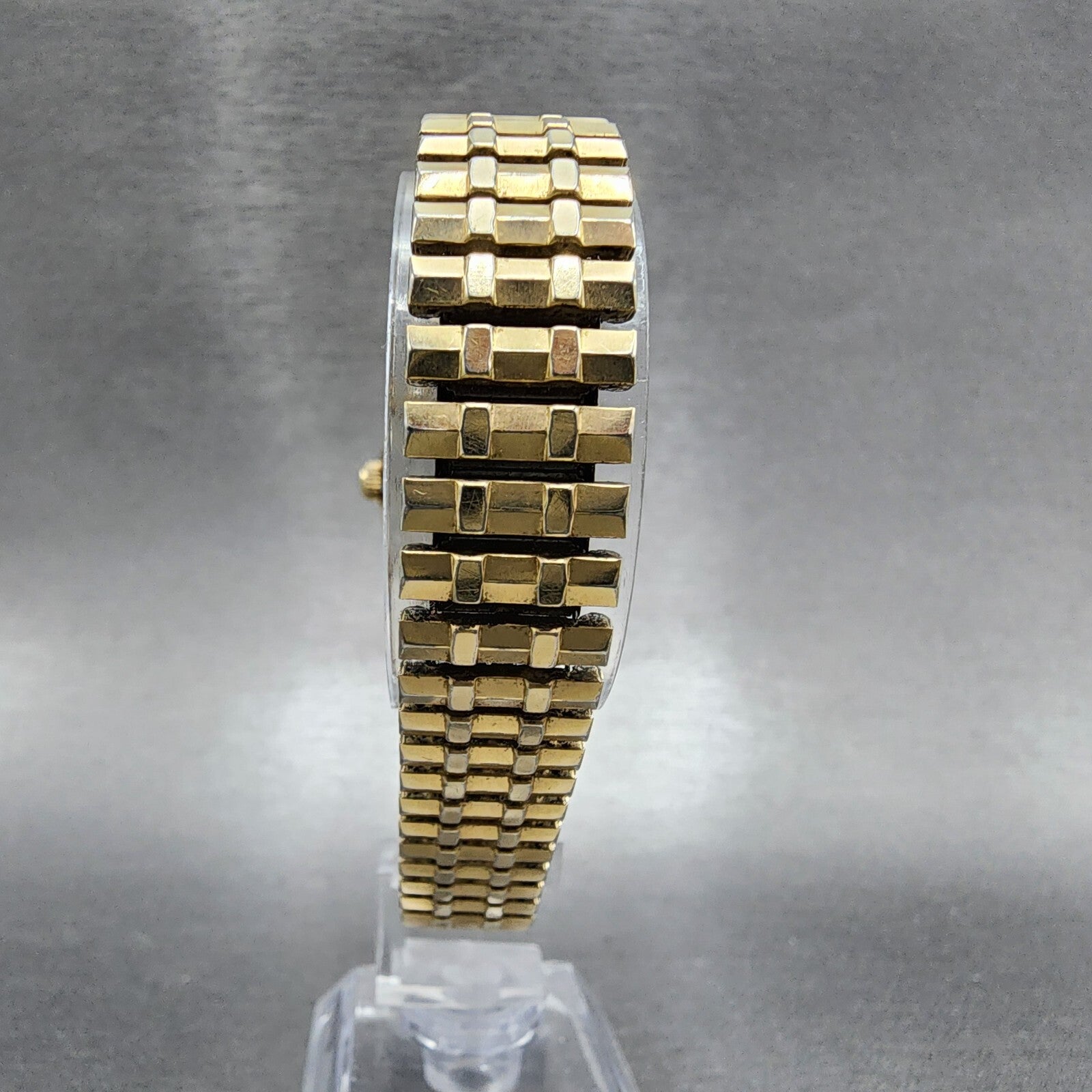 Seiko Automatic Watch Women 25mm Black Dial Gold Tone Daydate Rectangle Runs7