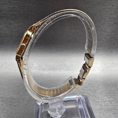 Seiko Tank Watch Women 12mm Gold Dial Gold Tone Rectangle 2E20-6019 New BatteryJ6
