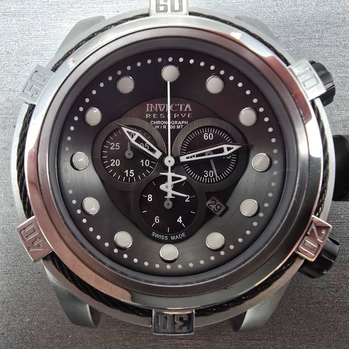 Invicta Reserve Bolt Zeus Chronograph Watch Men 52mm Black Dial Steel Date NewBa1