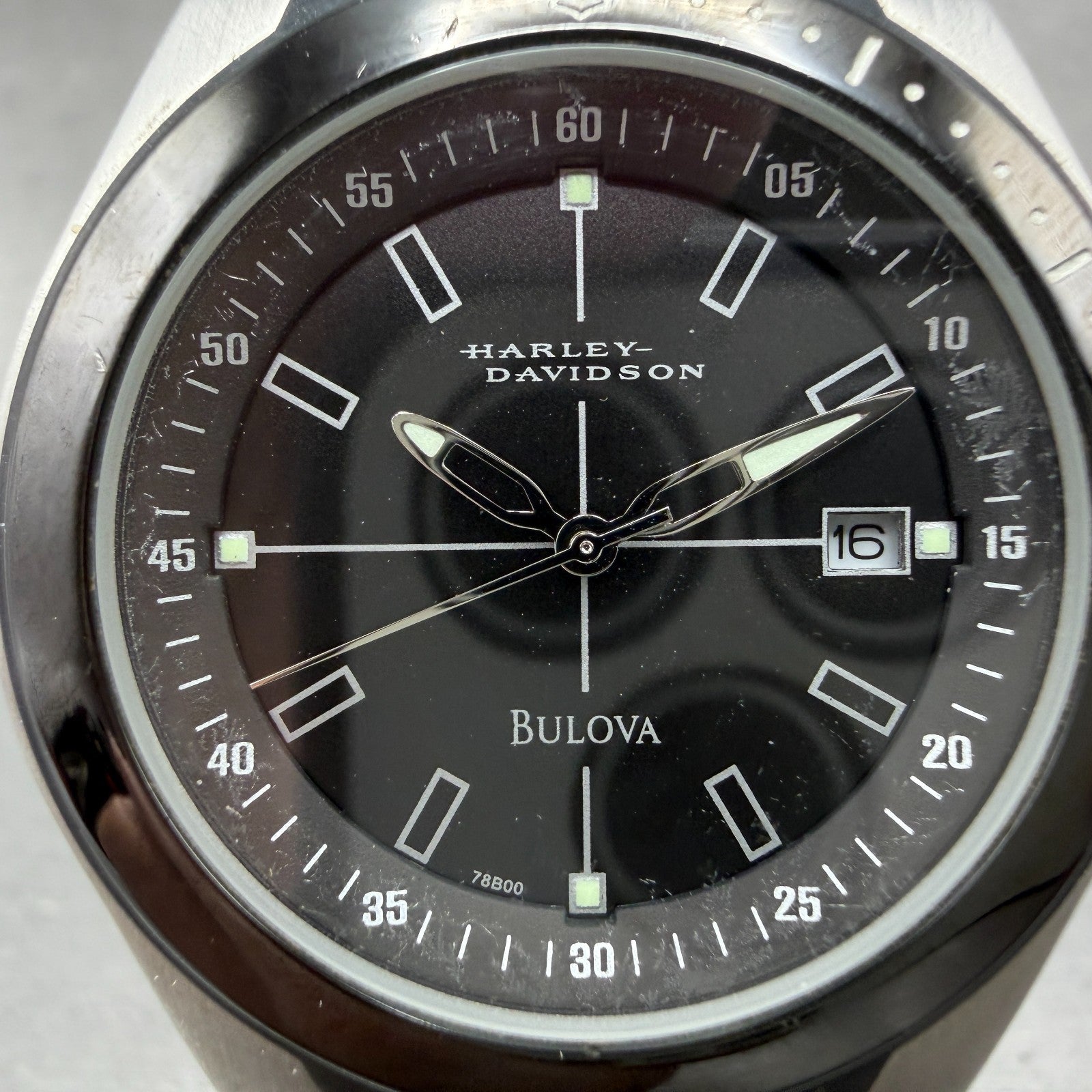 Bulova Harley Davidson Watch Men 39mm Black Dial Silver Tone Date Round New Batt1