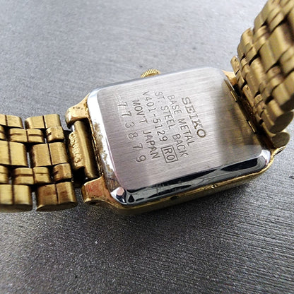 Seiko Tank Watch Women 17mm Gold Dial Gold Tone Rectangle V4015129 New Battery9