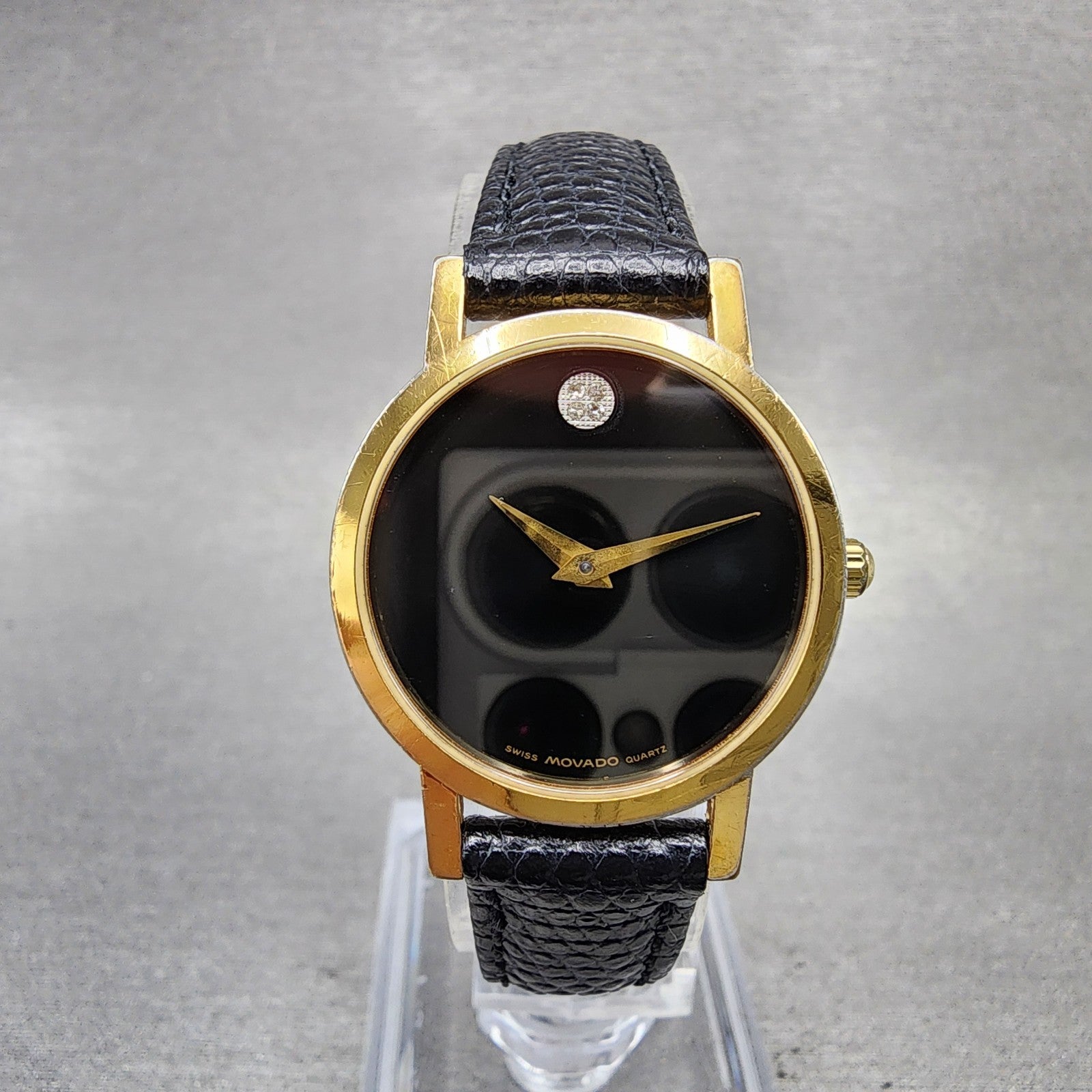 Movado Museum Watch Women 25mm Black Dial Gold Tone Round 87.A1.832 New Battery0