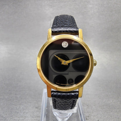 Movado Museum Watch Women 25mm Black Dial Gold Tone Round 87.A1.832 New Battery0