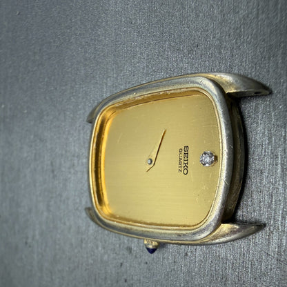 Seiko Watch Men 28mm Champagne Dial Gold Tone Rectangle 6020-5699 PARTS Vintage5