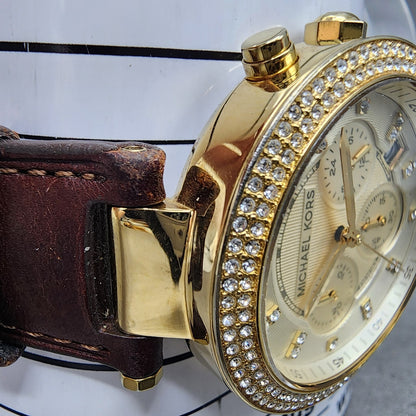 Michael Kors Parker Watch Women 39mm Champagne Dial Gold Tone MK2249 New Battery